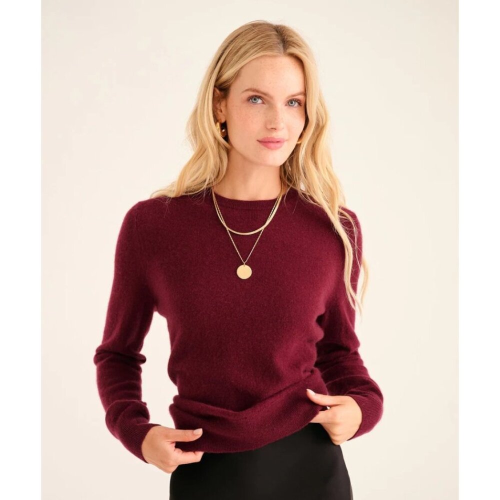 Naadam Womens The Original Cashmere Sweater Crew Neck Classic Fit Merlot Small